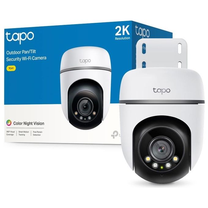 TP-Link TC41 Tapo Telecamera di Sicurezza IP Wi-Fi Pan-Tilt 2K 2304x1296 Pixel IP65 Interno Esterno visione notturna microSD 512 GB colore Bianco Nero