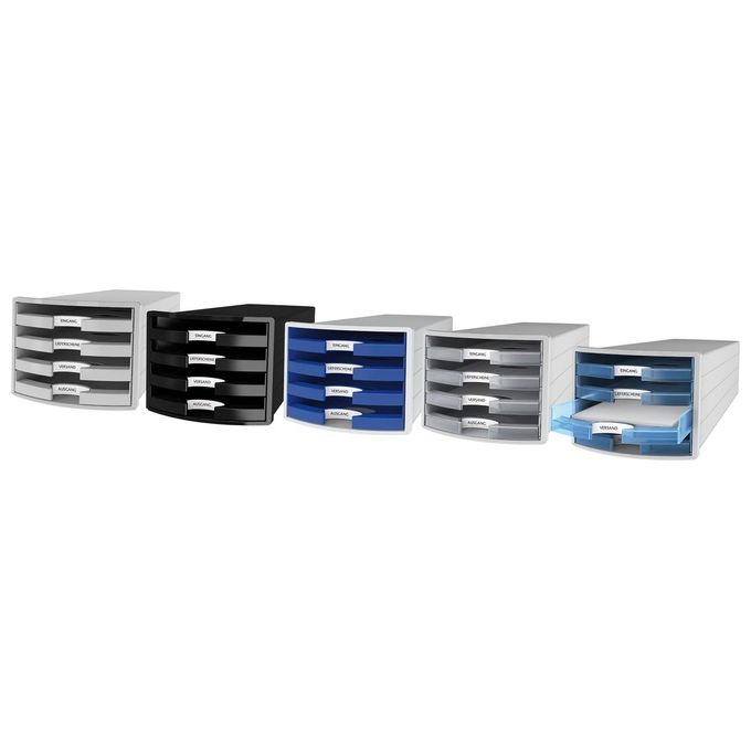 Han Cassettiera IMPULS con 4 Cassetti Aperti e con Etichette Grigio Chiaro