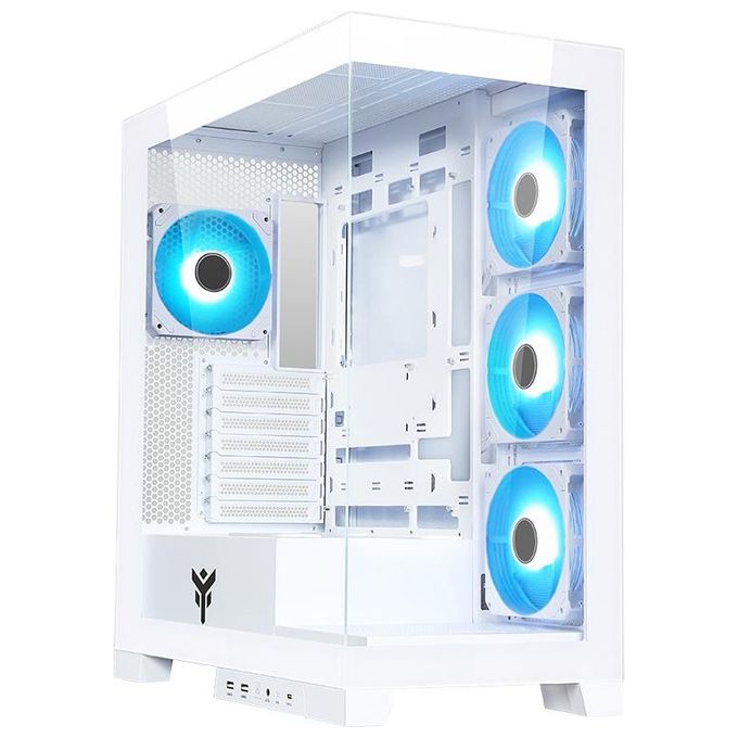 Itek ITGCASB45W SHOWBUI PC Case Gaming Tower ATX 4x 120mm Ventole ARGB Infinity Mirror 2x USB 3.0 Type-C Vetro Temperato colore Bianco