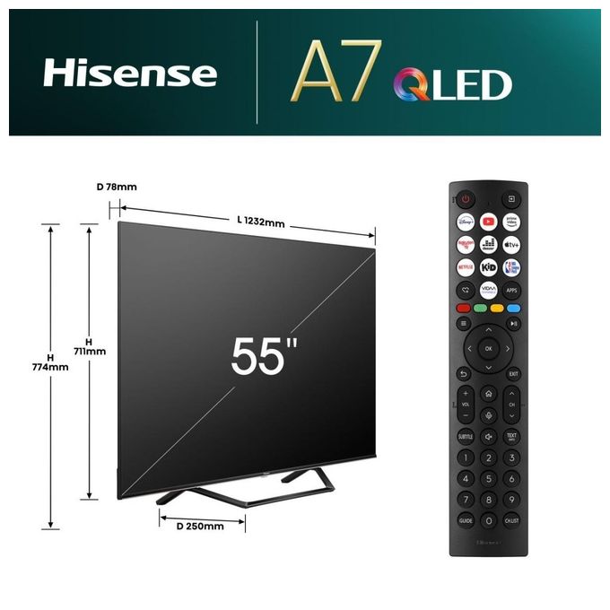 Hisense 55A79NQ Smart TV 55'' QLED 4K Ultra HD VIDAA Dolby Vision Dolby Atmos Wi-Fi colore Nero