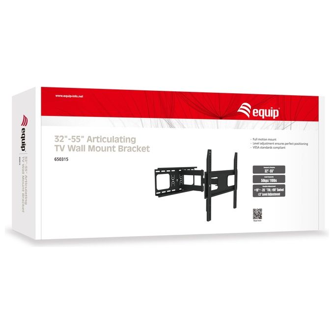 Equip 650315 Supporto per TV a Muro Articolato 32 55 Pollici Fino a 50 Kg VESA 400x400 Inclinazione e Rotazione Regolabile colore Nero