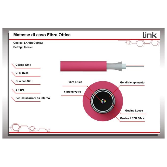 Link Cavo Fibra Ottica 8 Fibre Loose OM4 Antiroditore Lszh Classe B2ca al Metro