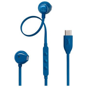 JBL Tune 305 C Auricolari USB-C ad Alta Risoluzione Audio con Cavo Piatto Antigroviglio Comando a 3 Tasti Bassi Profondi Pure Bass Blu