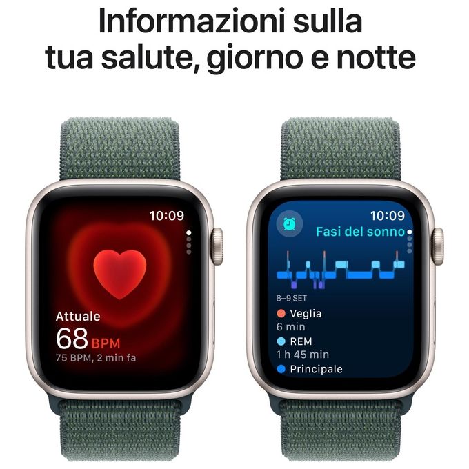 Apple MXEW3QL-A Apple Watch SE GPS 44 mm Cassa in Alluminio Starlight con Cinturino Sport Loop Verde Lago colore Verde Lago