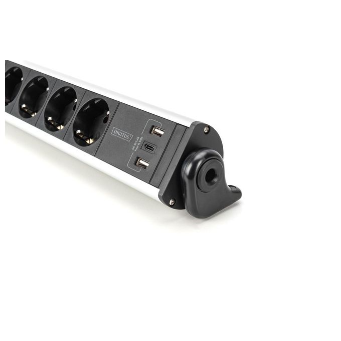 Digitus DA-70624 Ciabatta Multipresa Office 6 Prese 2 USB-A 18W 1 USB-C 20W cavo 1,5 m alluminio colore Nero Argento