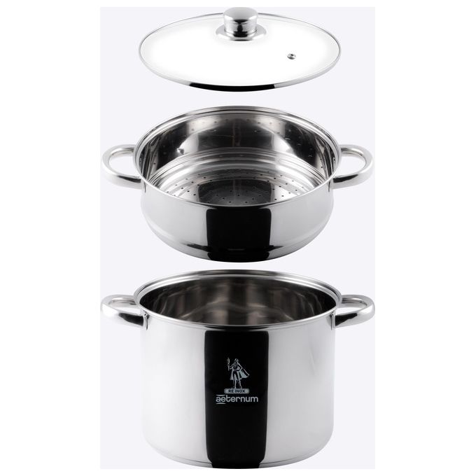 Aeternum AP000082 La Divina Vaporiera in Acciaio Inox 22 cm con Coperchio in Vetro Induzione BPA Free colore Acciaio satinato