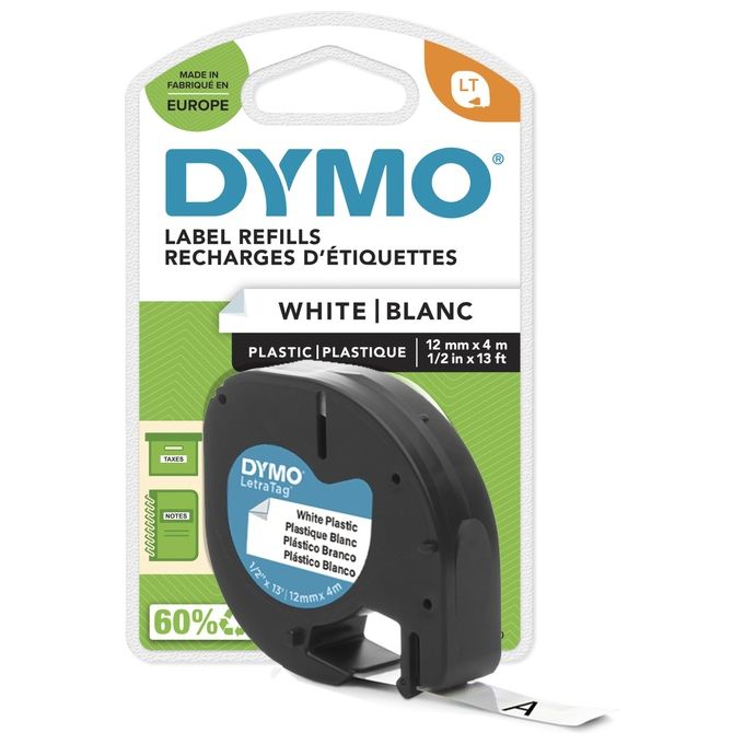 Dymo Letratag Nastro in Plastica Bianco 12mmx4mt         91221