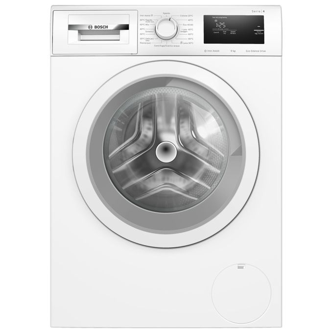 Bosch WAN24009II Serie 4 - Lavatrice a carica frontale da libera installazione 9 kg, 1200 rpm, Classe A, Iron Assist, EcoSilence Drive, ActiveWater Plus, (84,5x59,8x59,0 cm), Bianco