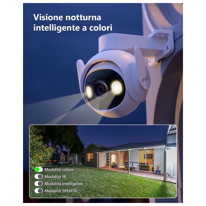 Imou IPC-GS7EP-3M0WE-IMOU Cruiser 2 Telecamera IP PTZ da Esterno 2K 3MP Wi-Fi 6 Visione Notturna Full Color IP66 colore Bianco