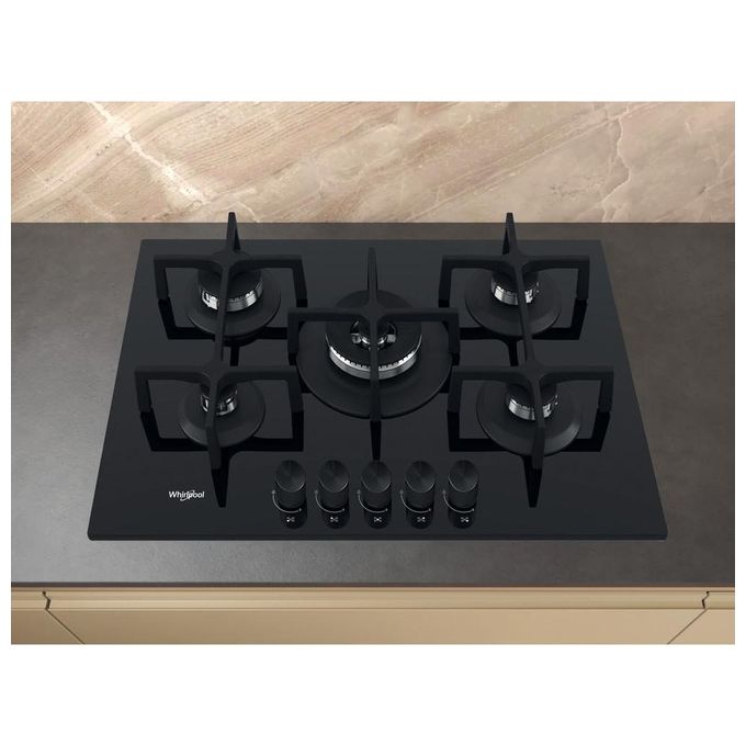 Whirlpool GOA7523NB1 Ambient Urban Piano cottura a gas 73 cm 5 fuochi da incasso in vetro colore Nero