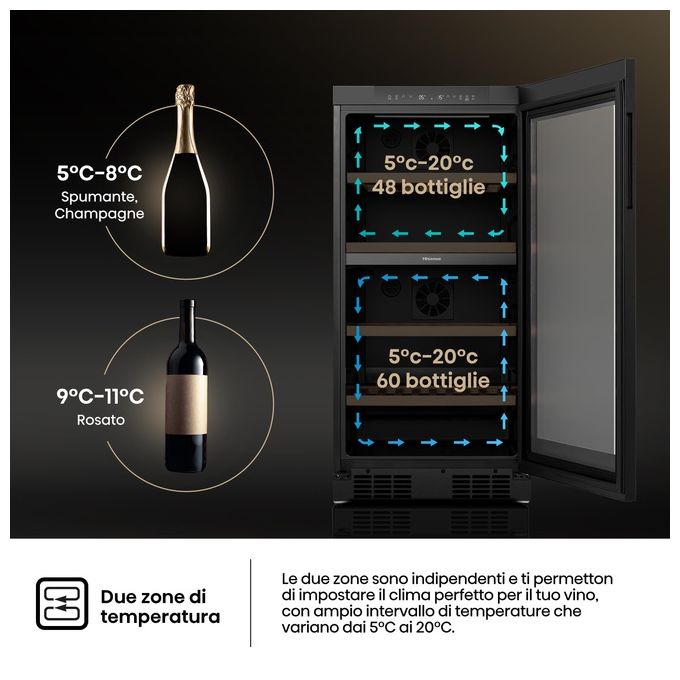 Hisense RW3N230GELF Cantinetta Vino 108 Bottiglie 239 L Classe F 38 dB Zona Temperatura 5-20 °C Wi-Fi LED colore Nero