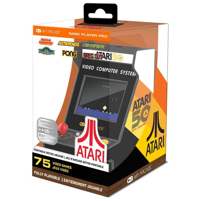 MY ARCADE DGUNL-7014 NANO PLAYER ATARI Console Portatile Retro 75 Giochi Schermo 2.4 Pollici Alimentazione USB-C e Pile AAA colore Multicolor