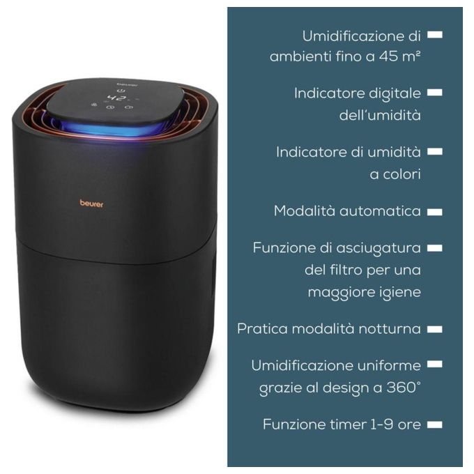 Beurer LB 300 PLUS Umidificatore d'Aria Evaporazione Naturale 3 L 300 ml-h 26W per ambienti fino a 45 m² colore Nero