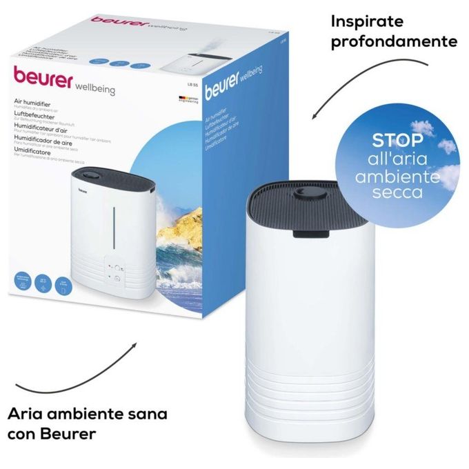 Beurer 686.05 LB 55 Umidificatore a Vapore Caldo per Ambienti fino a 50 m² con 2 Livelli di Umidificazione 400 ml-h e Spegnimento Automatico colore Bianco