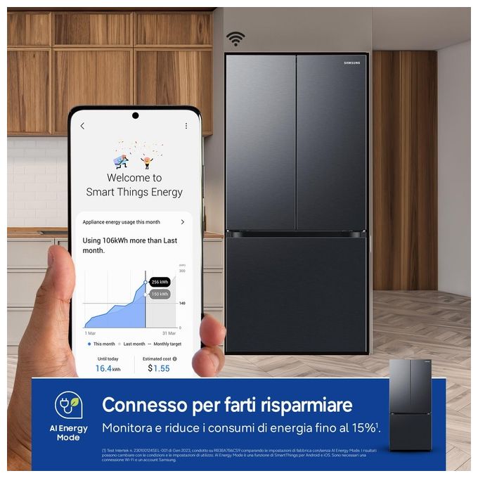 Samsung RF59C70TEB1ES Frigorifero 4 Porte 649 L 177,9 cm Classe E 36 dB WiFi Total No Frost All Around Cooling Twist Ice Maker (91,2x177,9x72,3 cm) colore Antracite