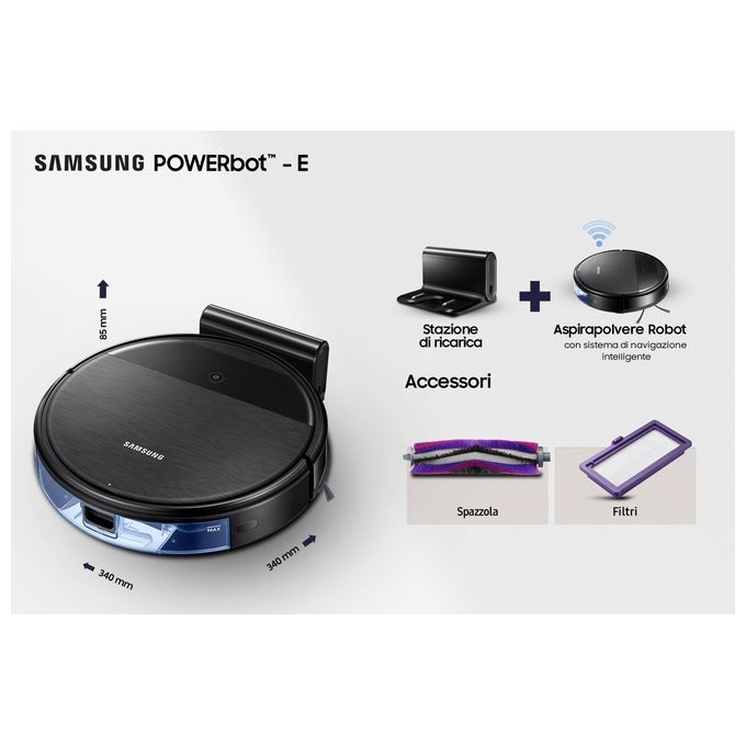 Samsung VR05R5050WK Aspirapolvere Robot 2 in 1 Aspira e Lava Motore Wi-Fi Programmabile da Remoto Nero