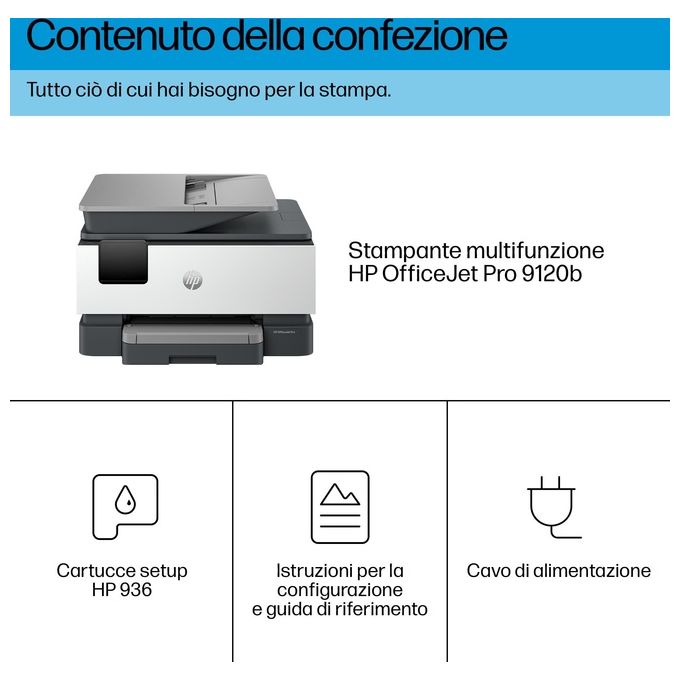 HP 4V2N0B OfficeJet Pro 9120b Stampante Multifunzione a Getto d'Inchiostro Colore con Stampa Fronte-Retro Automatica Wi-Fi Bluetooth ADF 4 Cartucce Risoluzione 4800x1200 DPI Schermo Touch 2.7'' colore Grigio