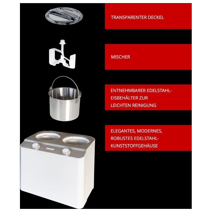 Unold 48835 Doppio Gelatiera a Compressore 2 vasche 2,4 L 250W colore Nero Acciaio Satinato