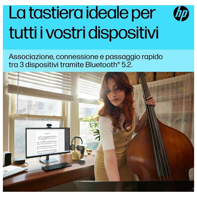 HP 692S9AA 355 Tastiera Bluetooth Multi-Dispositivo Compatta Wireless Bluetooth 5.2 Multi-Device 12 Tasti Rapidi colore Nero