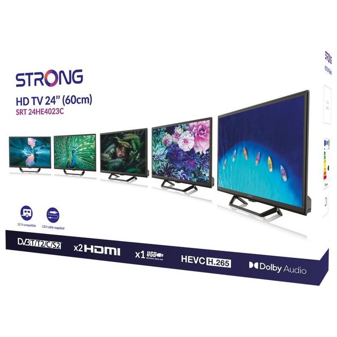 Strong SRT24HE4023C TV LED 24'' HD LCD Triplo Sintonizzatore DVB-T2 DVB-C DVB-S2 12V HbbTV colore Nero
