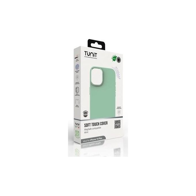 Tunit Clear Cover per iPhone 16 Plus Soft Touch in Silicone con MagSafe Menta