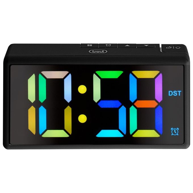 Trevi EC886 Sveglia Digitale Display LED Multicolore Snooze Porta USB Doppia Alimentazione colore Nero