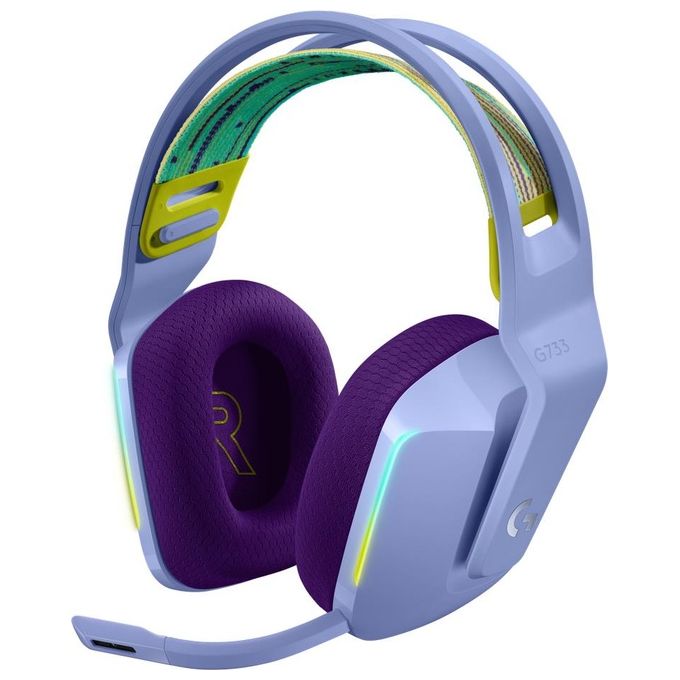Logitech G 981-000890 G733 Cuffie Wireless Gaming con Microfono Rimovibile LIGHTSPEED 2.4 GHz fino a 20 m RGB LIGHTSYNC Durata Batteria 29 Ore colore Lilla