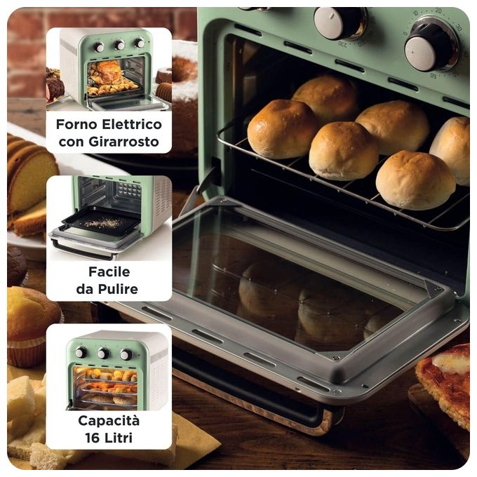 Ariete 4632 Vintage Friggitrice ad aria 2in1 16 L 1400 W Timer 60 min Temperatura 80-230°C colore Verde