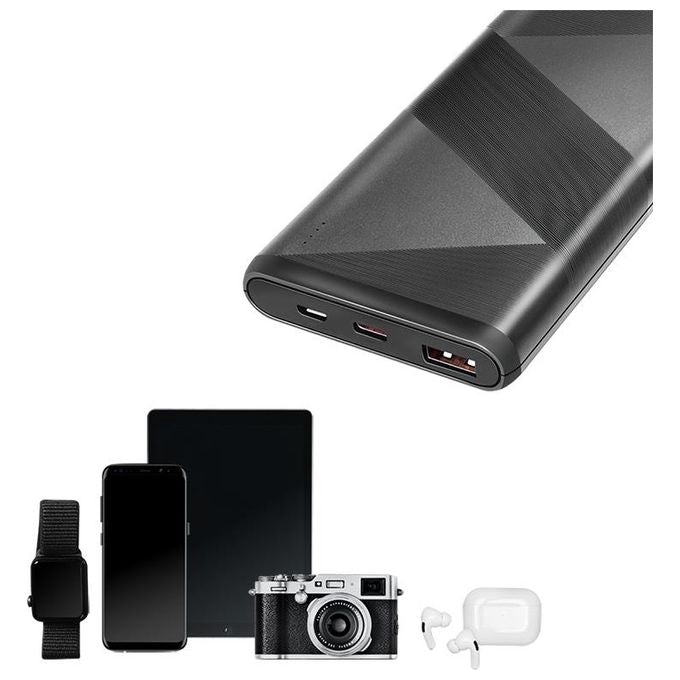 Logilink Power Bank 10000 mAh 1 Usb-A QC (QuickCharge 3.0) e 1 Usb-C PD (Power Delivery 2.0) con cavo 2 in 1 Nero