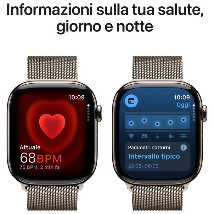 Apple MWYC3QL-A Apple Watch Series 10 Smartwatch GPS + Cellular Cassa 46 mm in Titanio Naturale con Cinturino Loop in Maglia Milanese M-L colore Titanio