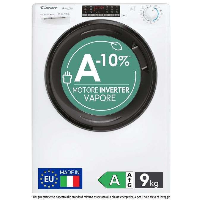 Candy CSO-496TMB6-S Lavatrice carica frontale 9 Kg 1400 giri Classe A-10% Inverter funz. vapore