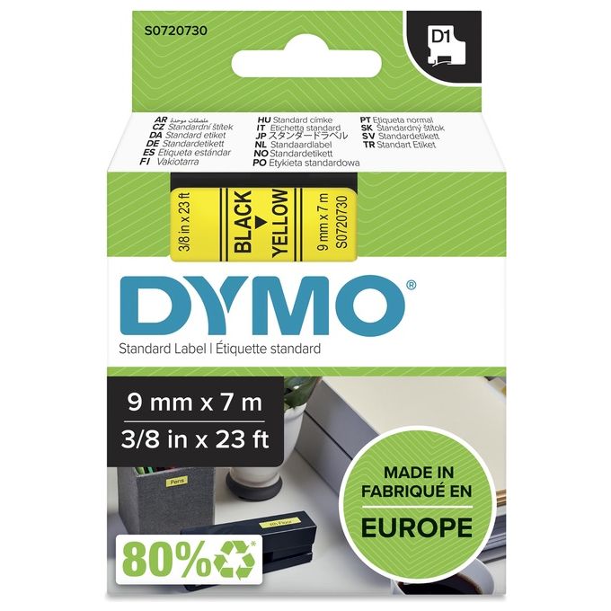 Dymo Nastro D1 9mmx7m Nero Giallo