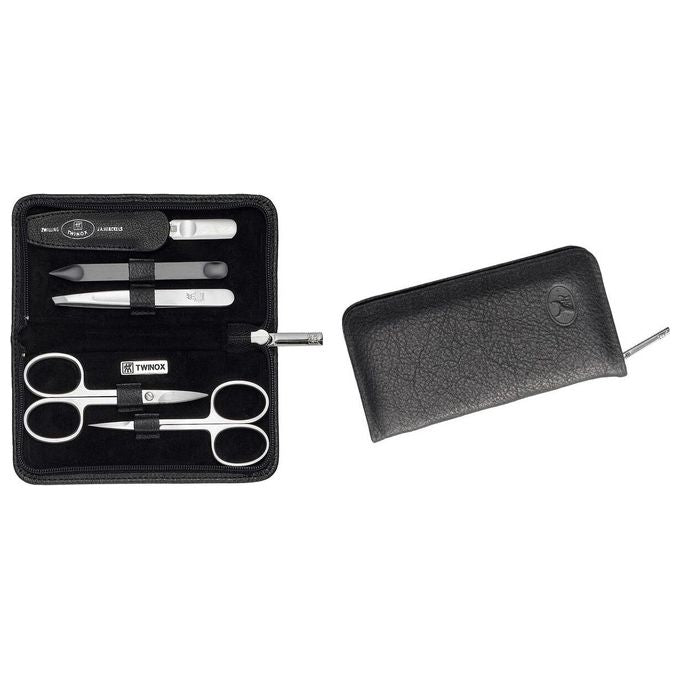 ZWILLING 98681-004-0 Twinox Set da Manicure e Pedicure 5 Pezzi in Acciaio Inox con Astuccio in Pelle di Yak Nero colore Nero