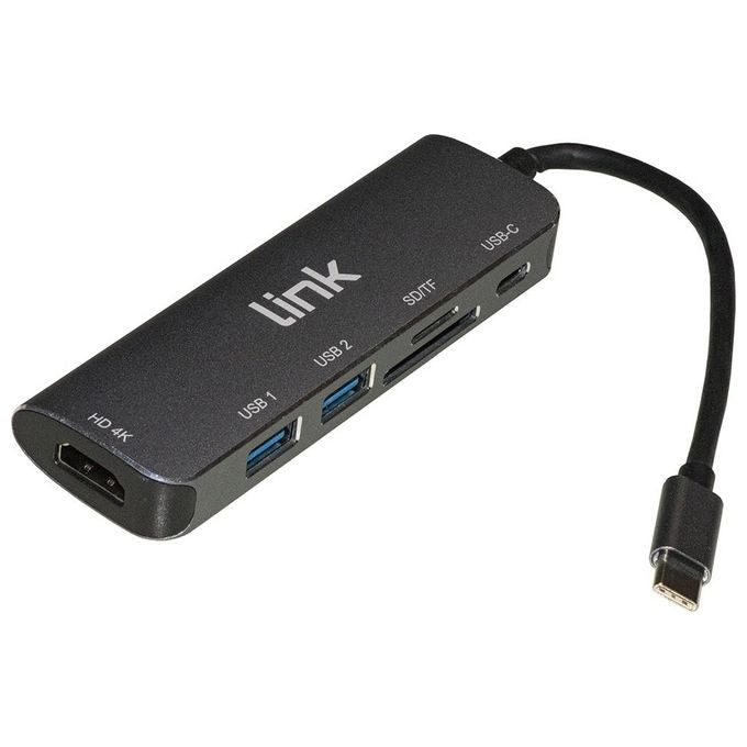Link Docking Station Usb-C con 6 Porte Hdmi 4k Usb-C 2xUsb 3.0 Lettore Card Micro Sd Sd-Mmc