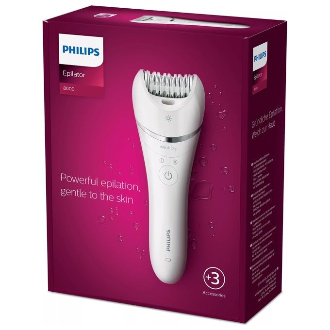 Philips BRE700-00 Serie 8000 Epilatore Wet and Dry 32 Pinzette Ceramica Cordless 40 min autonomia colore Bianco Argento
