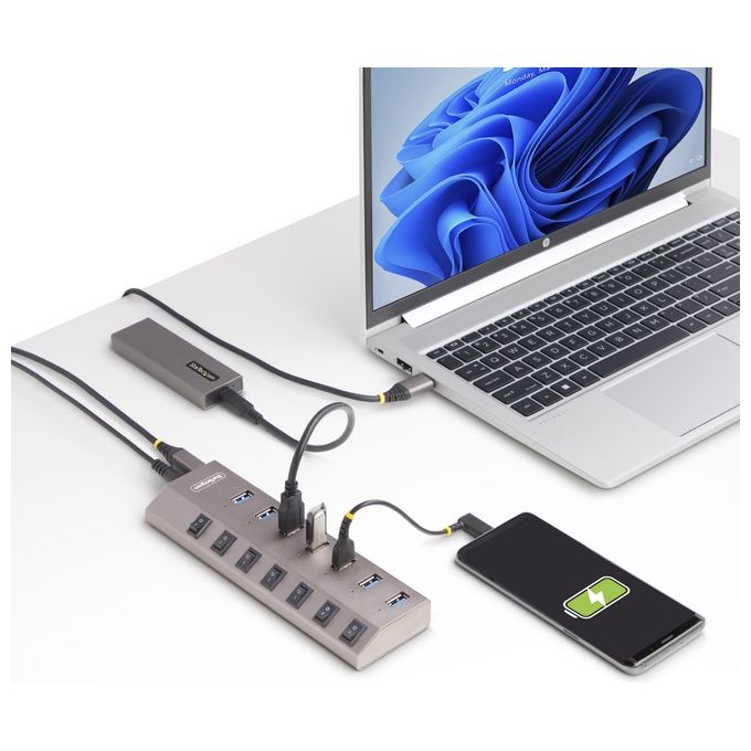 StarTech.com 5G7AIBS-USB-HUB-EU Hub USB 7 Porte Autoalimentato con Interruttori Individuali USB 3.2 Gen 1 5Gbps Cavo USB-C e USB-A Incluso colore Grigio