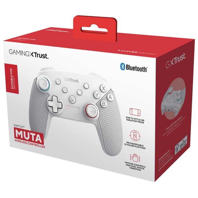 Trust GXT 1246W MUTA Gamepad Nintendo Switch Wireless Bluetooth Vibrazione Dual Shock Turbo 15h colore Bianco
