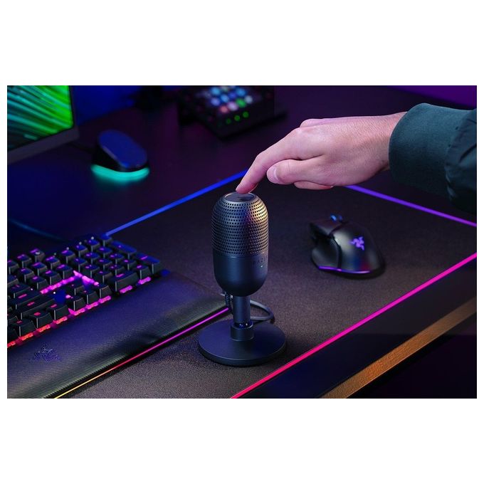 Razer RZ19-05050100-R3M1 Seiren V3 Mini Microfono da Tavolo USB Ultracompatto Capsula 14 mm Supercardioide Tap-to-Mute con LED Supporto Regolabile colore Nero