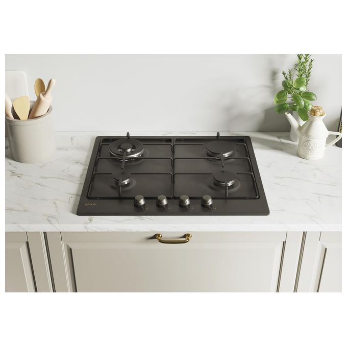 Candy CHW6BR4WGTGH Classic Piano cottura Gas 60 cm 4 fuochi Wok 4000 W Accensione elettrica colore Antracite