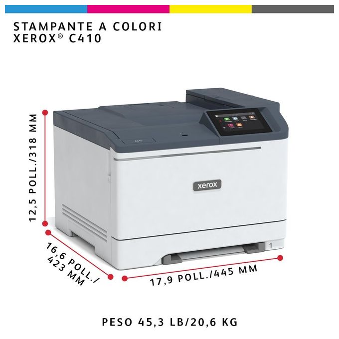 Xerox C410V_DN C410 Stampante Laser A Colori A4 40 ppm Fronte Retro Automatico 251 Fogli Wi-Fi Ethernet colore Grigio
