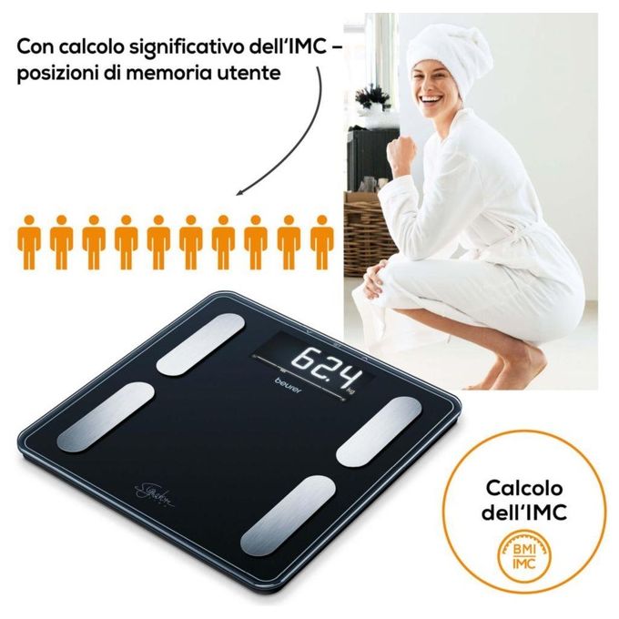 Beurer 73574 BF 400 Bilancia Diagnostica Analisi Corporea 200 Kg Display XL Vetro di Sicurezza colore Nero
