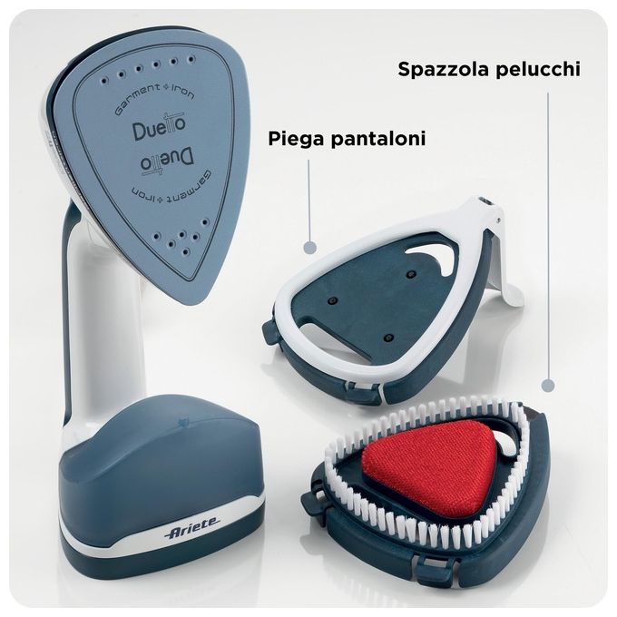 Ariete 6246 Duetto Garment Iron Stiratrice a Vapore Verticale e Ferro da Stiro con Piastra in Ceramica Antiaderente 1000W Bianco-Blu