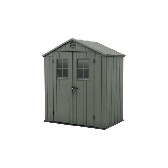Keter 256879 Casetta da Giardino in Resina EVOTECH+ con Finestre Frontali e Pavimento Incluso colore Verde