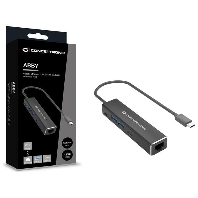 Conceptronic ABBY13B Replicatore di Porte e Docking Station per Laptop Cablato USB 3.2 Gen 1 Type-C Grigio