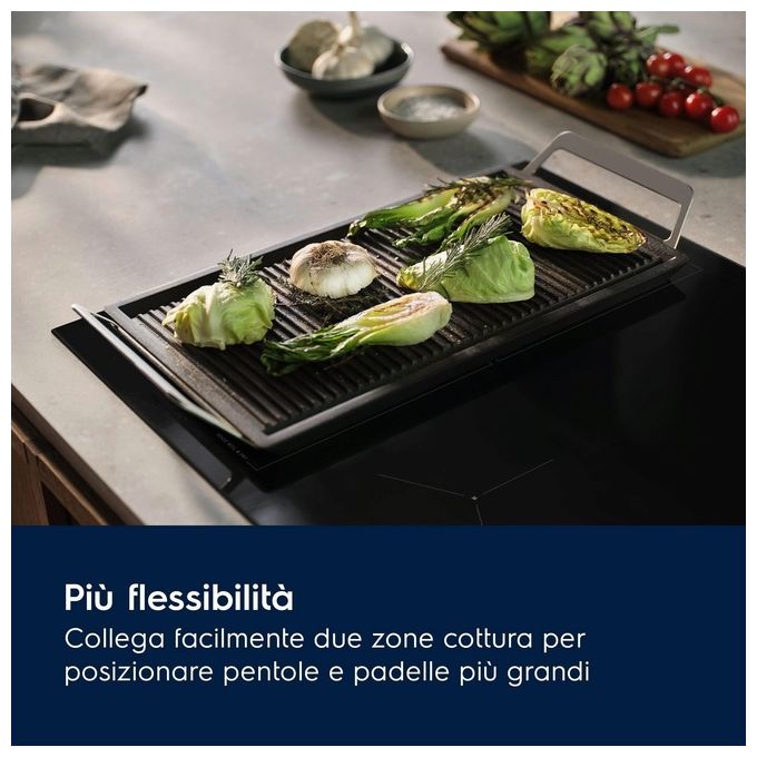 Electrolux EIL83443 Serie 600 Piano cottura a induzione 80 cm 4 zone Bridge Hob2Hood Slider Touch colore Nero