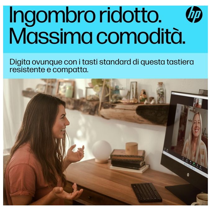 HP 692S8AA 350 Tastiera Compatta Wireless Bluetooth 5.2 Multi-dispositivo Layout Italiano Autonomia 2 anni colore Nero