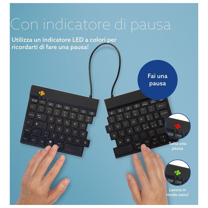 R Go Tools RGOSBITWLBL R-Go Split Break Tastiera ergonomica split Bluetooth 5.0 QWERTY Italiano con software pause LED e design ripiegabile colore Nero