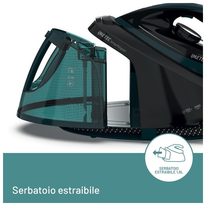 Imetec 9047 SmartVapor Ferro da Stiro con Caldaia 2400 W 6 bar Serbatoio 1,8 L Piastra Ceramica Vapore Verticale colore Nero Verde
