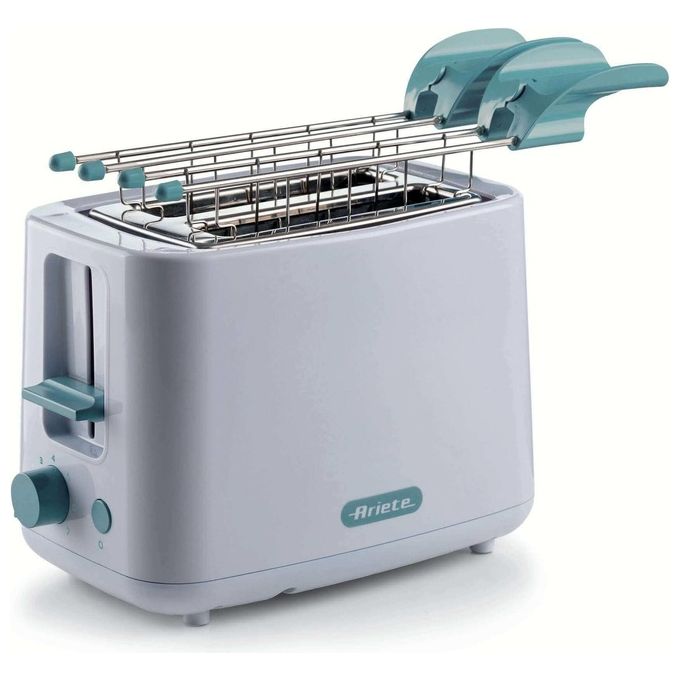 Ariete 157 Tostapane Breakfast 760W 2 Fette Pinze in Acciaio Inox 7 Livelli di Doratura Pulsante Stop Tocco Freddo Bianco