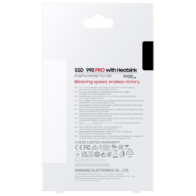 Samsung MZ-V9P1T0G 990 PRO SSD Interno NVMe M.2 2280 1TB PCIe 4.0 x4 con Dissipatore di Calore compatibile PS5